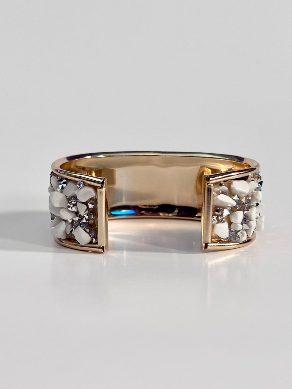 Hand Crafted Gold Cuff Bracelet with White and Silver Accents - Picture 3 of 5